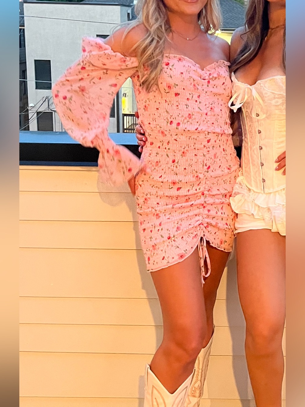 Princess Polly Pink Floral Shirred Mini Dress with Puff Sleeves